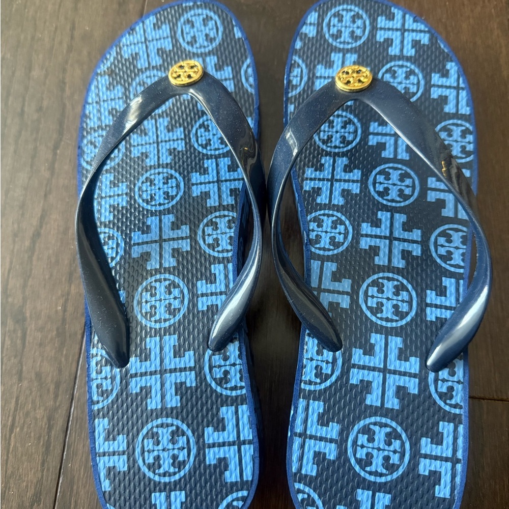 Tory Burch Navy and Sky Blue Flip Flops